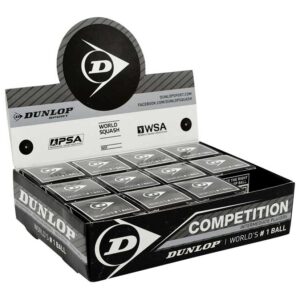Dunlop Competition Single Grey Dot Squash Balls Box Negro 12 Balls
